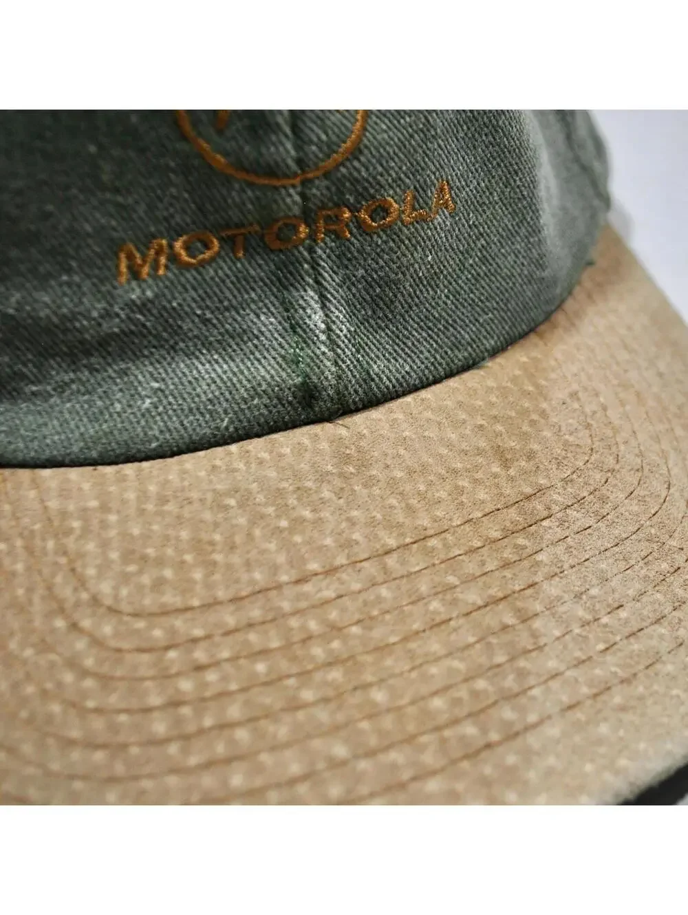 Vintage Motorola Phone Company Green Tan 90s Strap Hat Cap